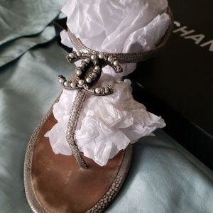Chanel Sandals with Pearl and Diamond Detail